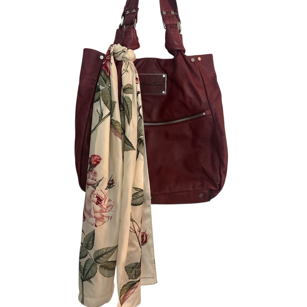 Kenneth Cole New York Burgundy/Red Shoulder Bag with Knotted Scarf